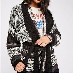 NWOT Free People black combo cozy cabin cardi belt  cardigan. XS